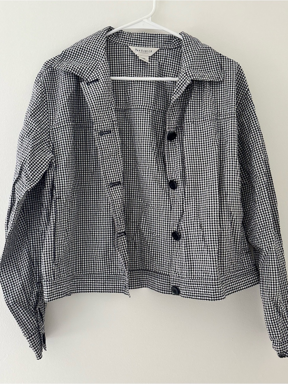 Van Heusen black/white gingham cotton button up shirt in